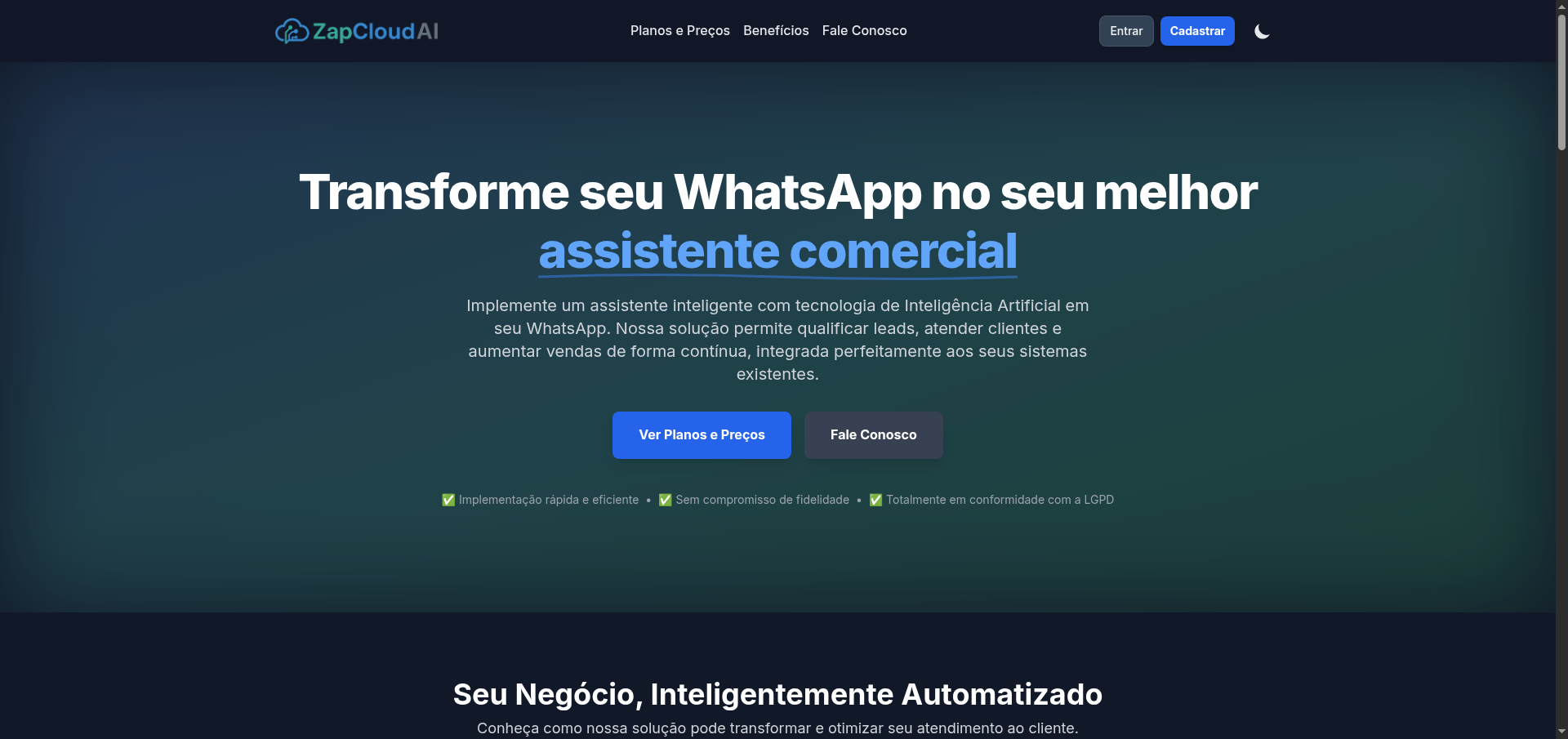 ZapCloudAI - Plataforma SaaS de Automação WhatsApp com IA